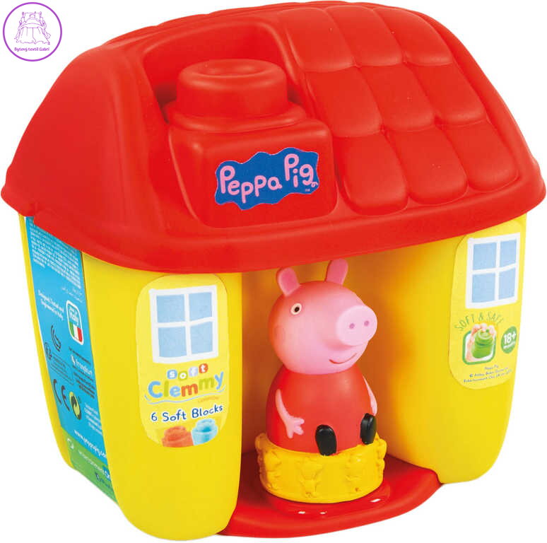 CLEMENTONI CLEMMY Baby kyblík domeček Peppa Pig set 6 soft kostek s figurkou