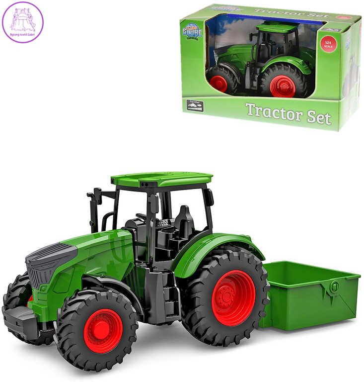 Traktor zelený 28cm set se sklápěčkou volný chod plast v krabici