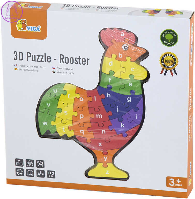 3D puzzle skládačka naučná kohout s písmenky s abecedou