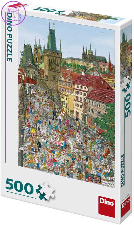 DINO Puzzle 500 dílků Praha Mostecká věž kreslená 33x47cm skládačka v krabici