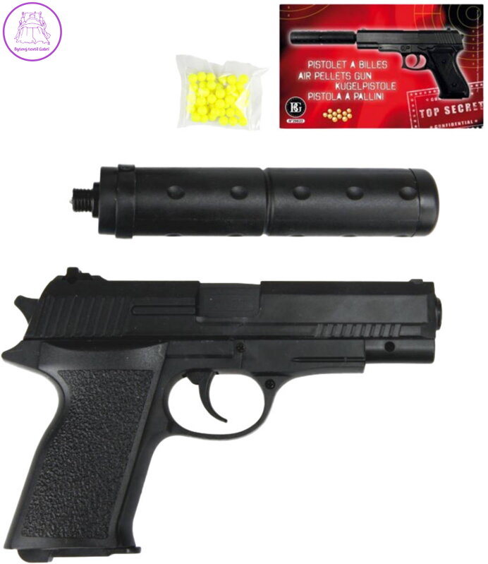 Pistole kuličkovka černý revolver na kuličky s tlumičem set s náboji