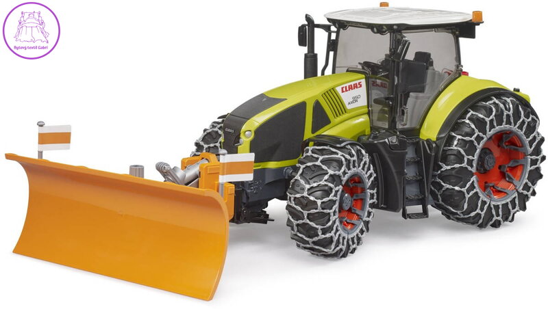 BRUDER 03018 Traktor Claas Axion 950 se sněhovými řetězy a radlicí