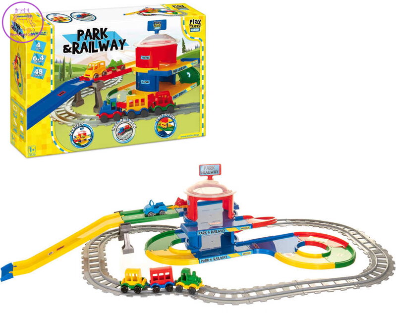 WADER Play Tracks baby set dráha s autíčky a vláčkem s doplňky 42ks plast