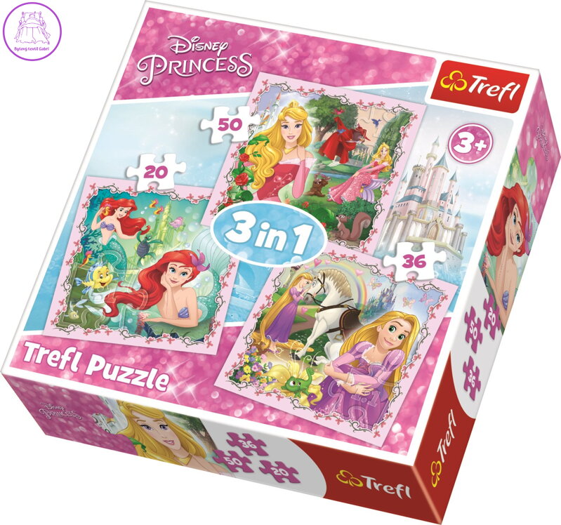 TREFL Puzzle Disney princezny s přáteli 3v1 (20,36,50 dílků)