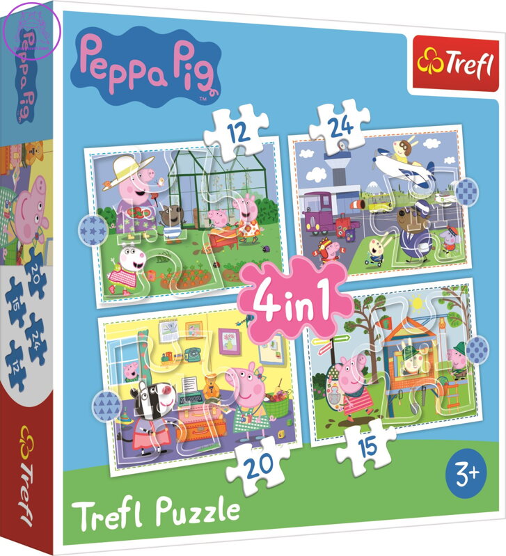 TREFL Puzzle Prasátko Peppa: Vzpomínky na prázdniny 4v1 (12,15,20,24 dílků)