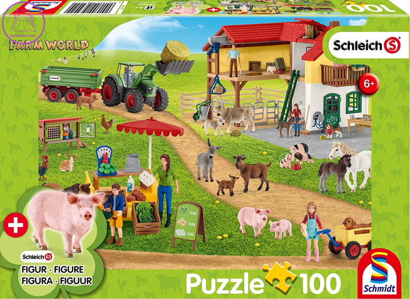 SCHMIDT Puzzle Schleich Farma s prodejním stánkem 100 dílků + figurka Schleich