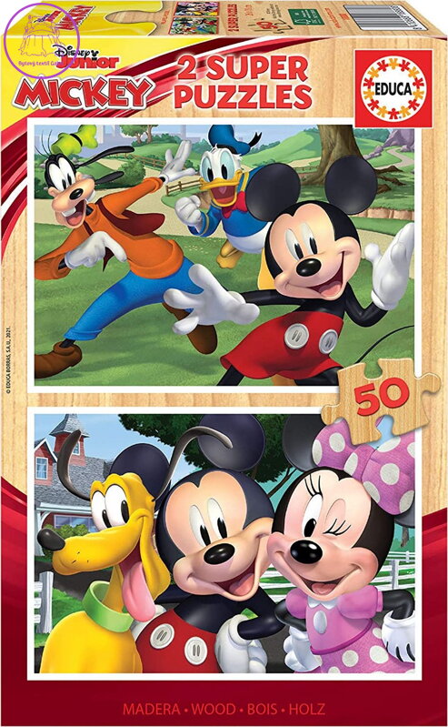 EDUCA Dřevěné puzzle Mickey a přátelé 2x50 dílků