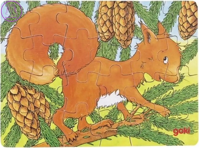 GOKI Dřevěné puzzle Lesní zvířátka: Veverka 24 dílků