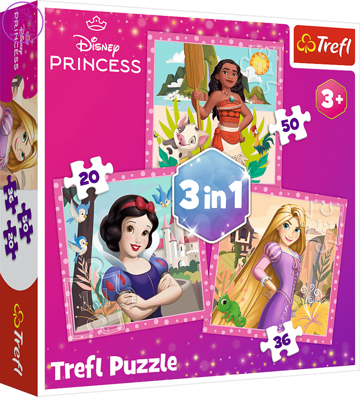 TREFL Puzzle Disney princezny: Vaina, Locika a Sněhurka 3v1 (20,36,50 dílků)