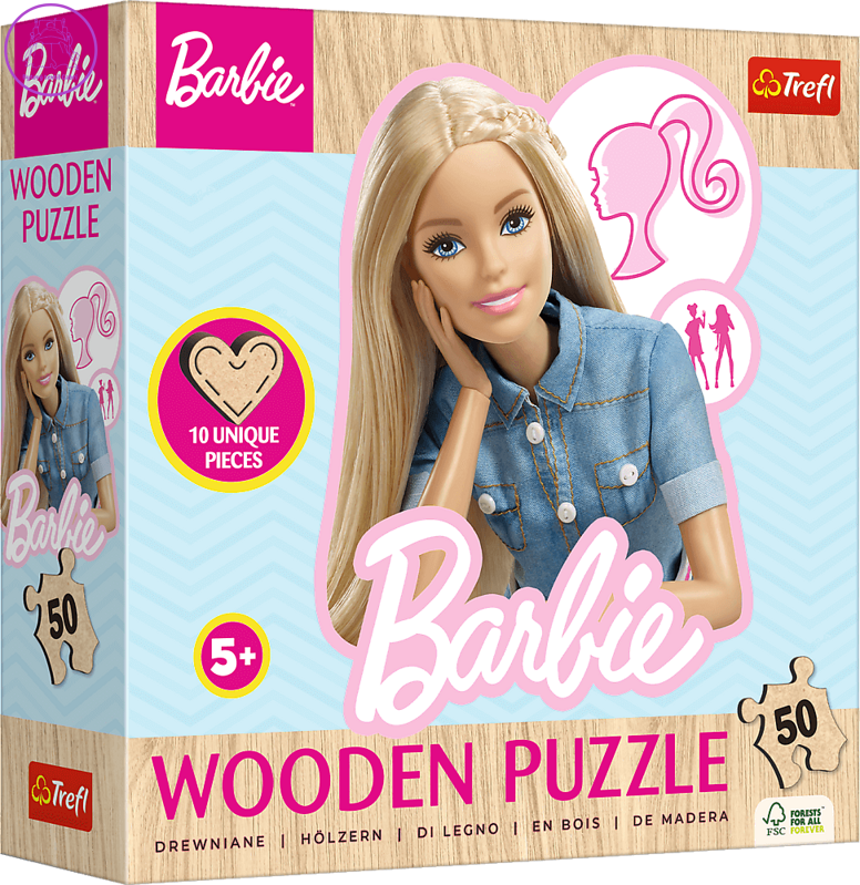 TREFL Dřevěné obrysové puzzle Barbie 50 dílků